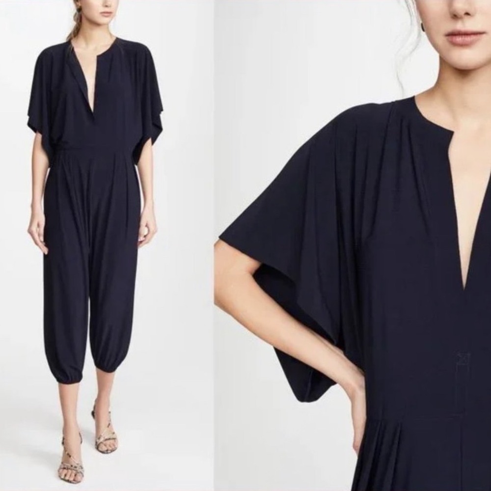 NORMA KAMALI Rectangle Plunging Kimono Sleeve Jogger Jumpsuit Size Medium